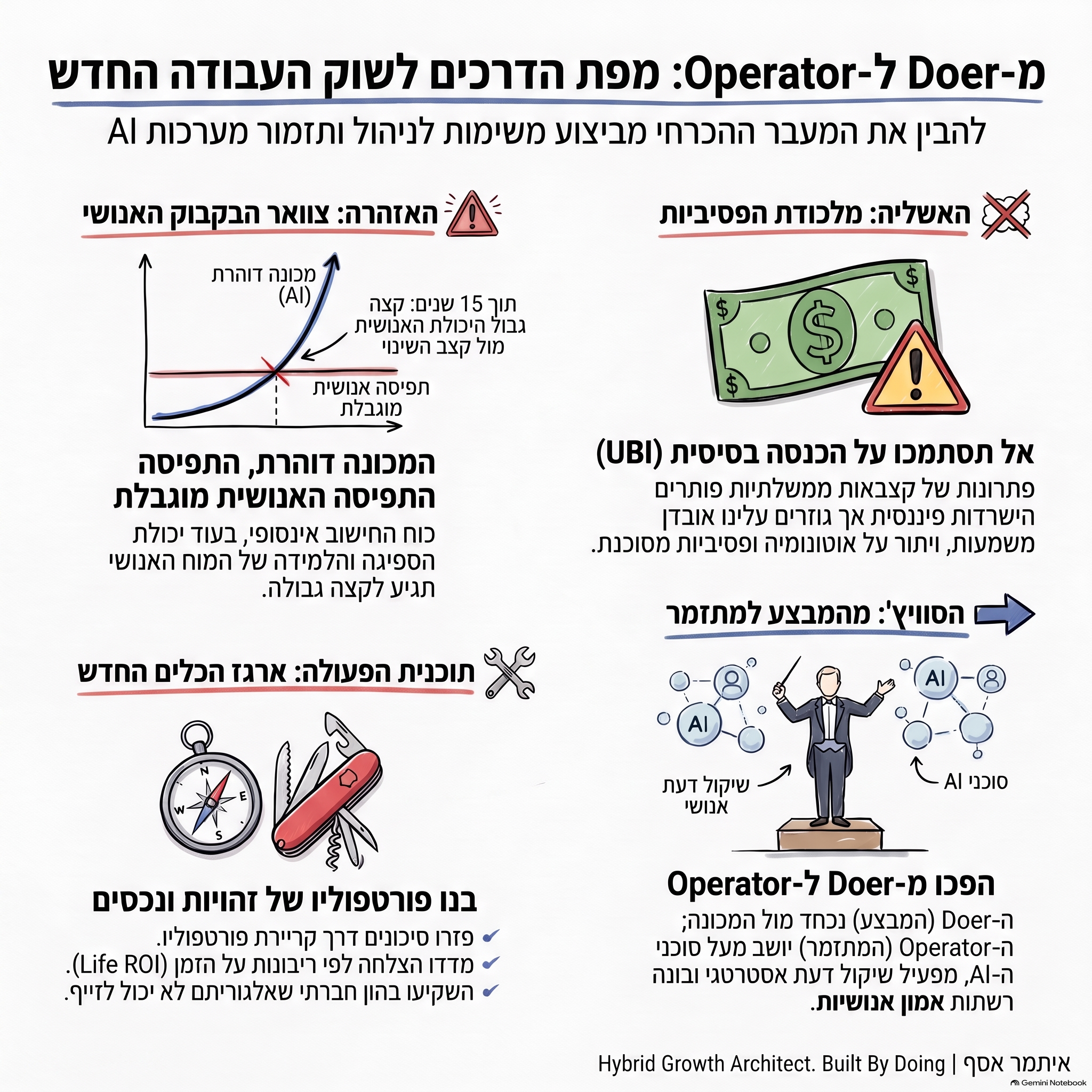 האשליה של UBI והמעבר מ"מבצע" ל"מתזמר": להישאר על ההגה בעידן ה-AI